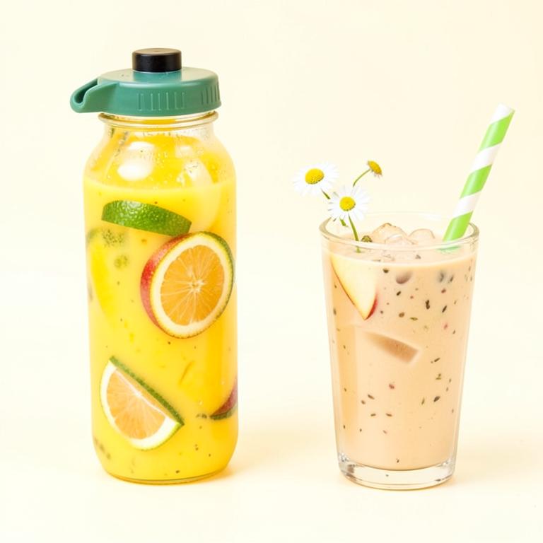 Botella de agua saborizada con frutas y té helado de manzanilla y manzana
